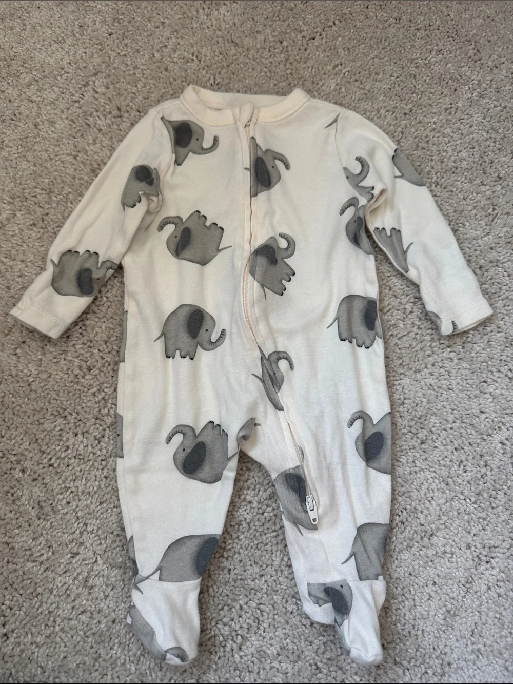 Old Navy Cream Footed One-Piece with Gray Elephant Print